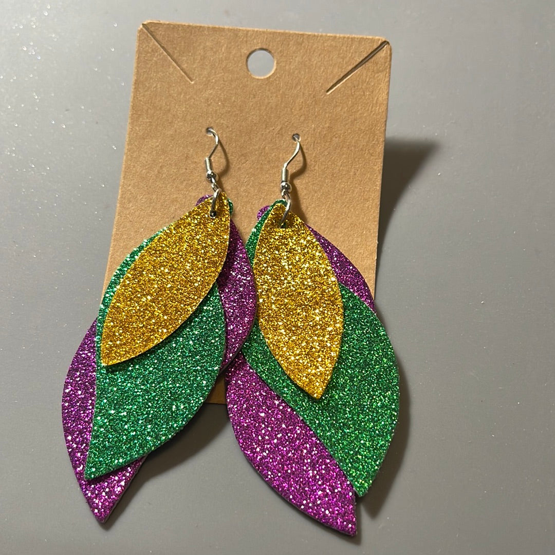 3 tier SUPER sparkly Mardi Gras earrings