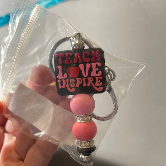 Pink teacher love inspire keychain