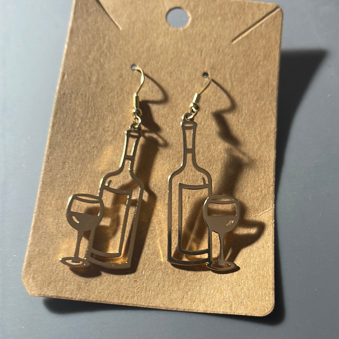 Wine and glass earrings/gold color