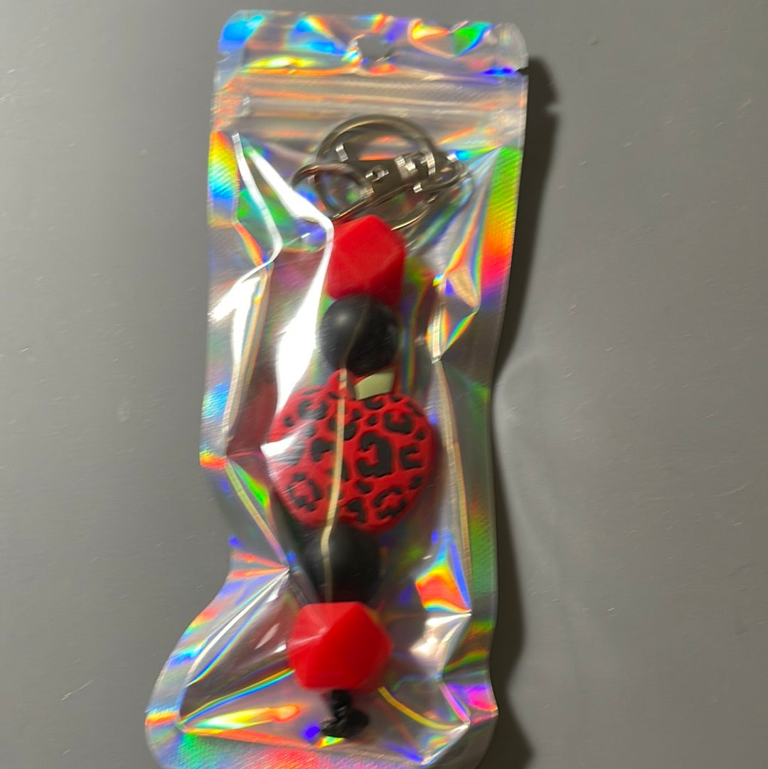 Red leopard apple keychain