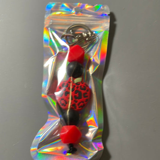 Red leopard apple keychain