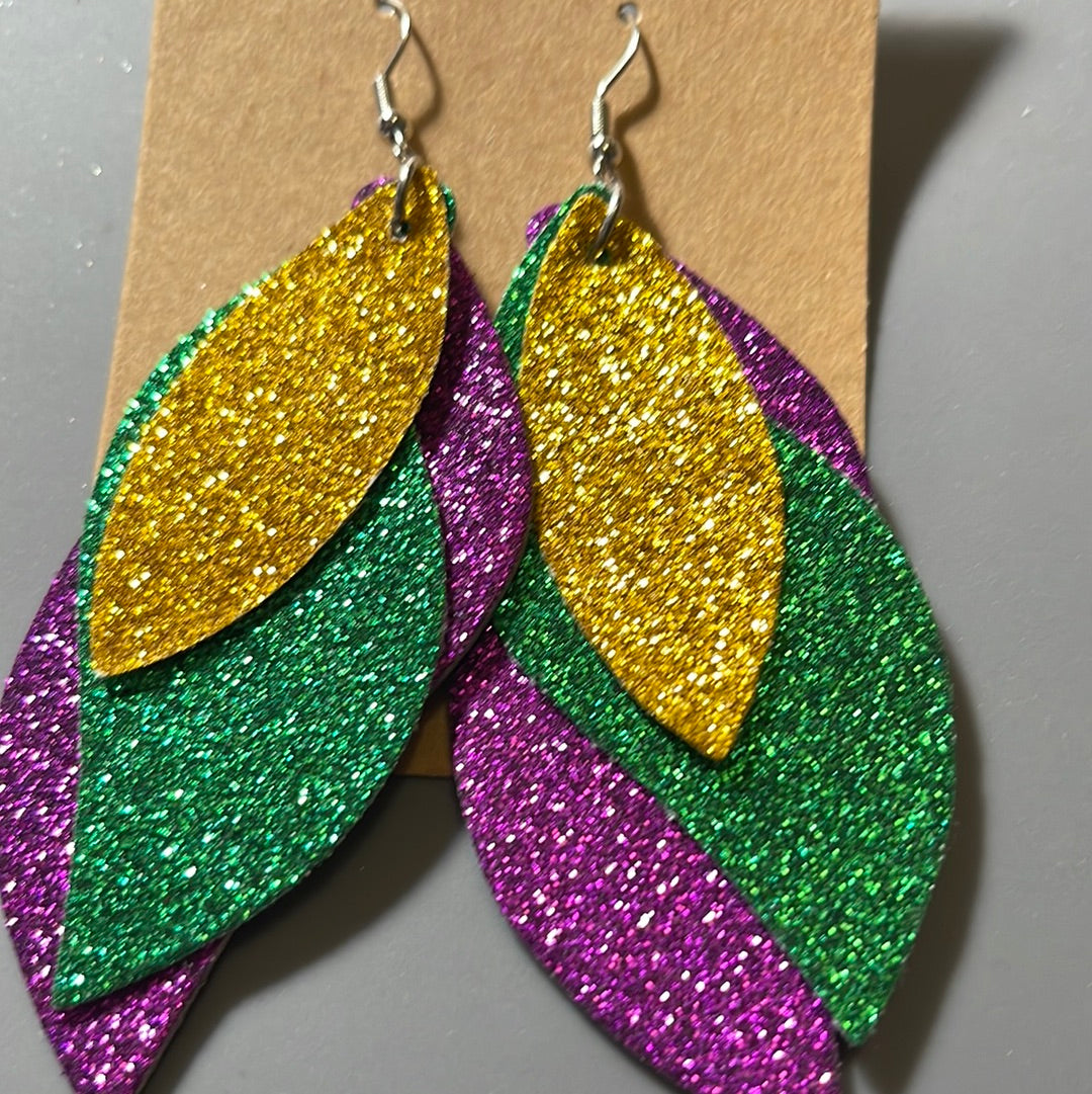 3 tier SUPER sparkly Mardi Gras earrings