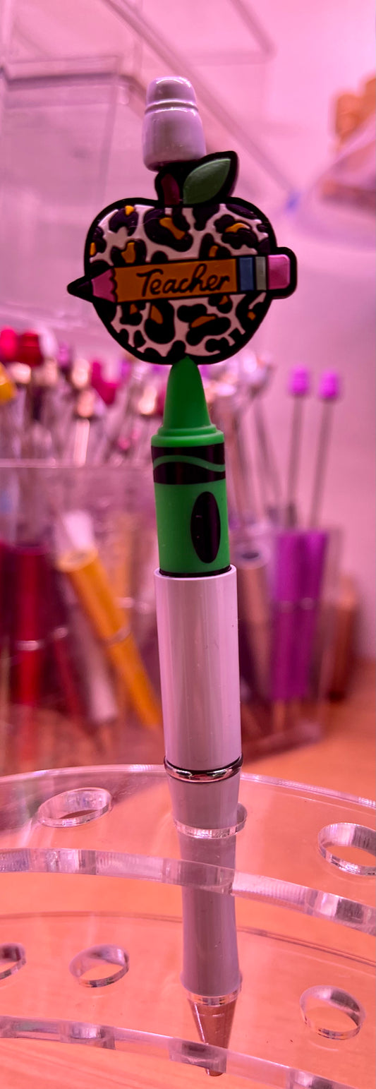 Teacher leopard apple/green crayon pen