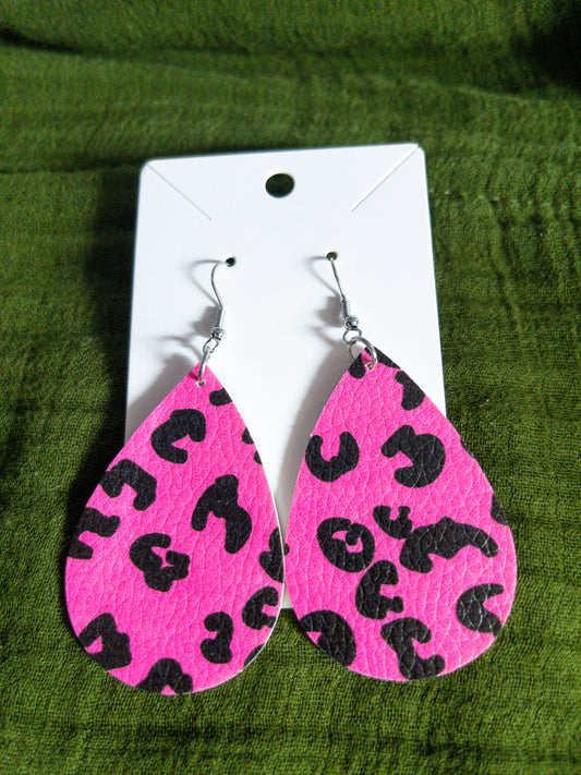 Pink&black leopard print drop earrings