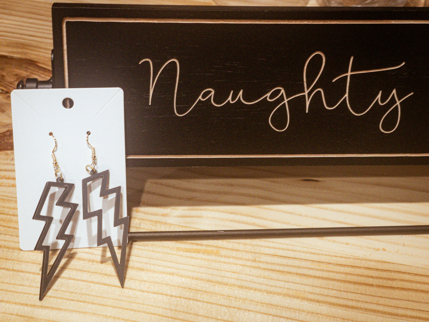 Black lightning bolt earrings